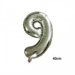 16inç 9 Rakamı Folyo Balon Gümüş 40cm