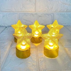 5'li Ledli T-Light Mum Yıldız Modeli Gold